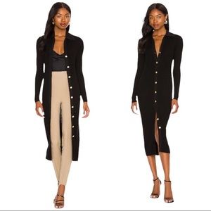 ALICE + OLIVIA Alcina Long Sleeve Button-Up Rib Knit Midi Dress in Black
